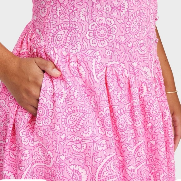 Roller Rabbit X Target Floral Paisley Drop Waist Midi A-Line Dress in Pink - Picture 3 of 4